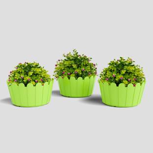 Yuccabe Italia SHERA Fence KTR 10 Inch Plastic Flower Pot Planters for Indoor & Outdoor Plant Container Set