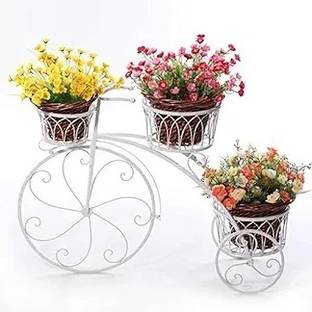 VINAMRA Cycle Planter Stand, Ideal for Home, Garden, Terrace, set of 1, White Plant Container Set