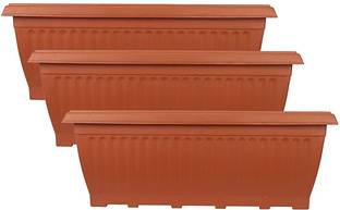 HALSEY Rectangular Modern Design Durable Plastic Plant Potpack of 03 MEDIUM Plant Container Set