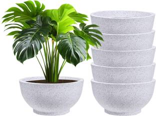 KUBER INDUSTRIES Marble Lotus Flower Pot for Home & Garden|18 Inch|Pack of 6|White Plant Container Set