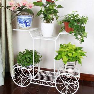 EYLEX Planter Stand, Outdoor Flower Rack Flower Pot Plant Container Set Metal(White) Plant Container Set