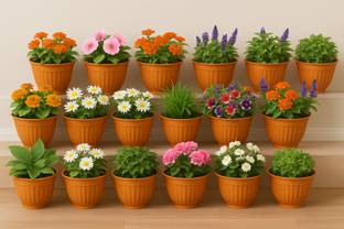 Joymart Stylish UV-Treated Round (18*13)CM Small Gardening Flower Pots Plant Container Set