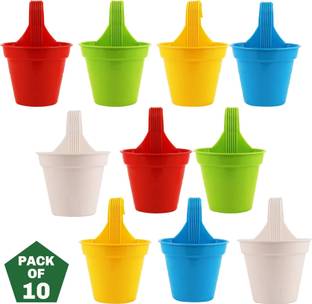 Leafy Tales Plastic Small Hook Hanging Pot, Multicolor, 5 Pieces (Small Hook - 10) Plant Container Set