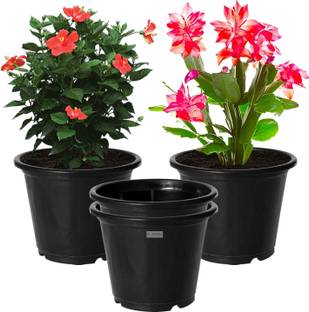 HOMESTIC by Kuber Industries Plastic Planters|Gamla|Flower Pots for Garden,8"x6",Pack of 4 (Black) Plant Container Set