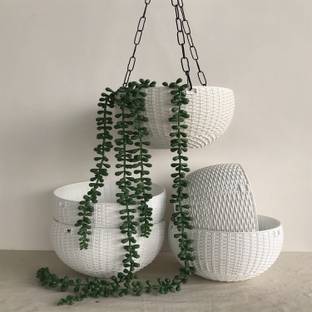DAZZLE AGRI DAZZLE AGRI 7" Attractive woven design beautiful round hanging flower plastic pots with heavy metal chain pots combo high quality designer pots rattan hanging basket euro hanging basket pots & planters indoor pots interior design decoration pots outdoor pots landscape design lawn development gardening hanging flower pots beautiful round nursery gamla flower hanging pot for gardening pots for home garden balcony hanging pots porch pots and planters kitchen gardening terrace garden pots office decor table top pots desk decor plant container set white color plastic pots (pack of 5) Plant Container Set