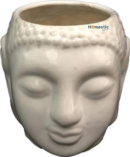 HOMESTIC by Kuber Industries Buddha Flower Pot|Buddha Head Shape Flower Planter (White) Plant Container Set