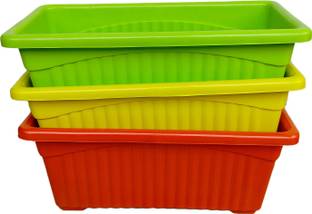 The Ubals 14 Inch (PACK 3) Rectangular Jupiter Flower Pots for Home Window Display, Garden Plant Container Set