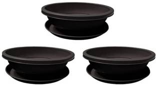 Naturally Green Bonsai pot 12 " with tray pack of 3 Plant Container Set