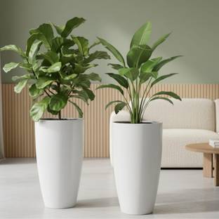 Muddstyles Plastic Tower Pot 8.5 inch Flower Pot for Home office Garden Plant Set of 2 Plant Container Set