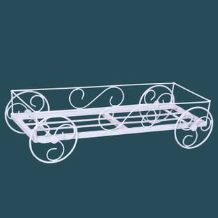 VINAMRA28 Creative Metal Rectangular Plant Stand with Moving Wheels, Set of 1- White Plant Container Set