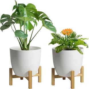 TSK White 4" Plastic Flower Pot ( Pack of 1) Round Plant Container Set