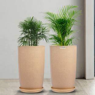HOMESTIC by Kuber Industries Marble Emerald Flower Pot for Home & Garden with Tray|18 Inch|Pack of 2|Beige Plant Container Set