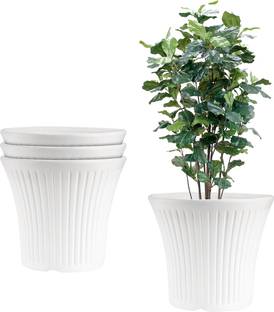 Garden's Need 10-Inch (25.4 cm) Tancy Flower Pot | Round Shape, Set of 4, White Plant Container Set