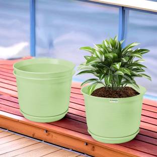 HOMESTIC by Kuber Industries Plain Sawera Flower Pot for Home with Tray|10 Inch|Pack of 3|Light Green Plant Container Set