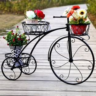 manzees Beautiful Wrought Iron Garden 3 Tier bicycle Plant Holder, Balcony Pot Stand Plant Container Set