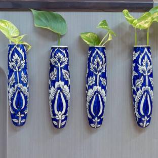 lazy gardener Magnetic Hydroponic Ceramic Handmade Planter - Navy Blue & White Fridge Magnet, Door Magnet, Multipurpose Office Magnets Plant Container Set