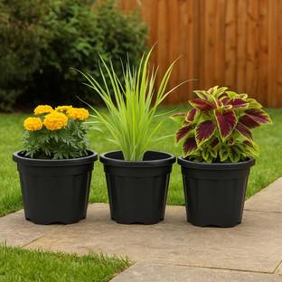 UGAOO UV Treated Gardening Pots and Planters for Plants-10 inch Black Pot Set of 3 Plant Container Set