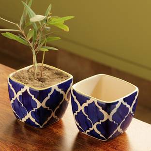 ExclusiveLane Moroccan Roots' Handpainted Home Decor Showpiece Vase Planters Table Flower Pot Plant Container Set