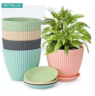 Netrowel Round Flower Pots with tray for Home & DecorationPlanters Terrace, Garden Etc Plant Container Set