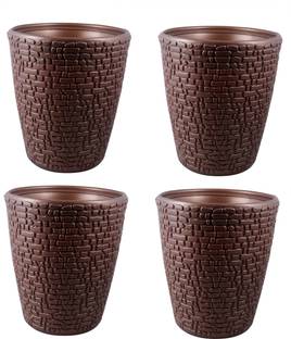 Blooming Enterprises 4 Marble Pots for Home Decor 8inch Diameter Brown Plant Container Set