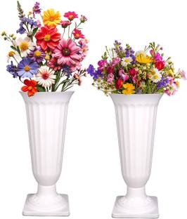 Garden's Need 17-Inch (43.18 cm) White Color Trumpet Shape Plastic Frooti Indoor Flower Vases Plant Container Set