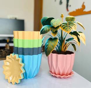 Wintrezza® Crystal Flower Pots with tray for Home & Decoration Planters Plant Container Set