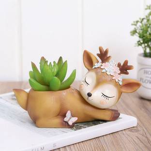Siovincraft Sleeping Deer Resin Flower Pot Succulent Home Decor Cute Planters Plant Container Set