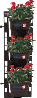 Singhal Vertical Garden Pots 1 Panel and 3 Pots, Wall Hanging, Black Color Plant Container Set
