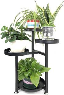 ICON CREATION 04 Tier Modern Plant Stand Outdoor Indoor Flower Pots Rack Garden Shelf (Black) Plant Container Set