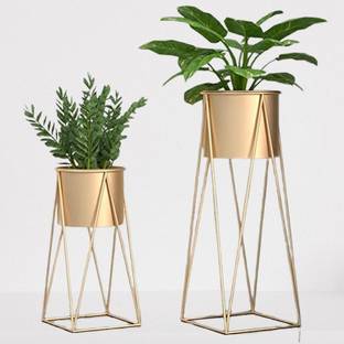 FNF Creation Set of 2 Plant Pot Stands with Matching Pots Plant Container Set