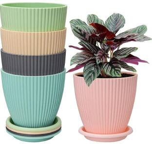 Somnath India Plastic Round Flower Pots for Home Planters, Terrace, Garden Etc Plant Container Set