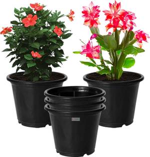HOMESTIC by Kuber Industries Plastic Planters|Gamla|Flower Pots for Garden,8"x6",Pack of 5 (Black) Plant Container Set
