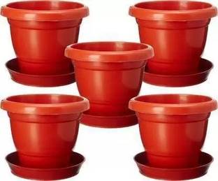 Muddstyles Plastic Green Planter Pot With Tray 14 inch Flower Pots for Home Office Garden Plant Container Set