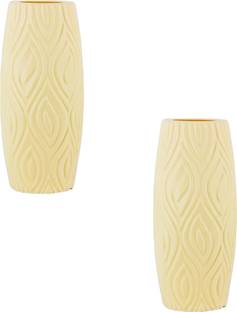 Garden's Need 9-Inch Cream Color Cylindrical Shape Plastic Eiffel Indoor Flower Vases Plant Container Set