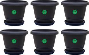 Altruist Plastic Pots With Bottom Tray, Black , 12inch, 6 Pieces Plant Container Set