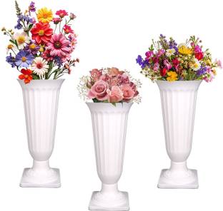 Garden's Need 17-Inch White Color Trumpet Shape Plastic Frooti Indoor Flower Vases | Set of 3 Plant Container Set