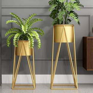 Bee Creative Planters for Indoor - Outdoor Plants & Modern Metal Floor Tall Plant Stand Plant Container Set