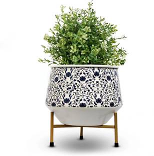 Cinagro Metal Flower Planter Pot - Marble Mirage Style Pots for Plants, Home Decoration Plant Container Set