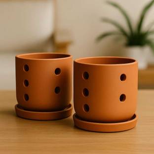 the handicraftian Autumn Orchid Planter Large 8 Inch | Set of 2 Plant Container Set