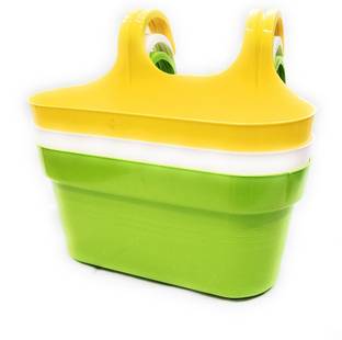 Muddstyles Home Balcony Double Hook Pot Yellow, White, Green Plant Container Set