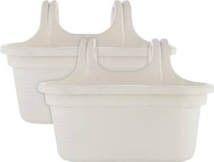 KUBER INDUSTRIES Double Hook Plastic Hanging Flower Pot for Home & Garden|12 Inch|Packof 2|White Plant Container Set