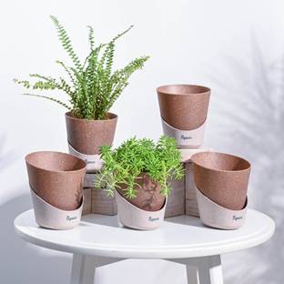 UGAOO Atlantis Self Watering Brown Planter - 4 Inch (Set of 5) Plant Container Set