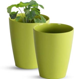 Muddstyles Plastic Tower Pot 14 inch Green Flower Pots for Home Office Garden Balcony Plant Container Set