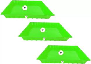 VINSHRA Plastic Bottom Tray Square For Planter, Green, 10 inch, Set of 3 Pieces Plant Container Set