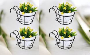 Wonder Art Impex Metal Railing Pot Stand - Set of 4 | Decorative Hanging Holder Outdoor Garden Plant Container Set