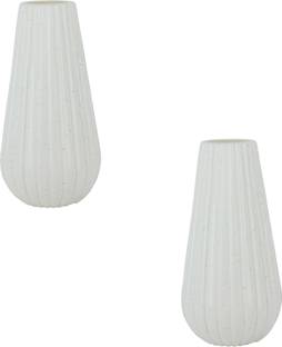 Garden's Need White Plastic Flower Vase Set of 2 Plant Container Set