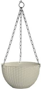 jeneric 7 inches Plastic Woven Design Hanging Euro Planter Basket for Indoor and Outdoor Plant Container Set