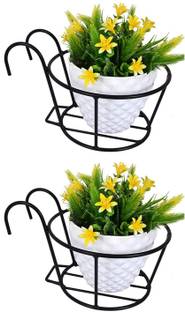 GREEN TOUCH Pack of 2 Decorative Balcony Railing Plant Flower Pot Stand/Garden Plant Stand Plant Container Set