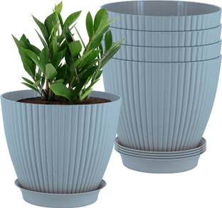 Garden's Need Garden’s Need 7-Inch Round Flower Pots with Tray | Set of 5 Blue Plant Container Set