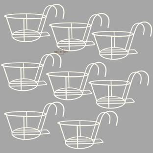 Homely Get Crafty White Hanging Flower Pot Holder Railing Potted Plant Stand Plant Container Set